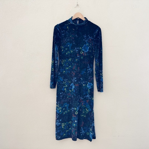 Maeve Constance Velvet Midi Dress Womens Small Blue Floral Party Holiday Boho - Picture 5 of 14